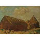 *Gerald Gardiner (1902 - 1959), oil on canvas, A landscape with haystacks, signed and dated 1931,