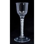 18th century wine glass with plain bowl, opaque twist stem on splayed foot 15cm