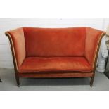 19th century high back sofa upholstery in rust velvet with mahogany frame on square taper legs termi