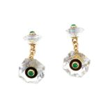 Art Deco rock crystal emerald and black enamel cufflinks