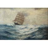 Arthur Burgess (1879 - 1957), oil on canvas, An extensive seascape with a three masted barque, s