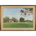 Roy Perry (1935-1993) oil on board Cricket on the village green