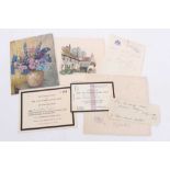 H,M.Queen Mary, two wartime signed Christmas cards dated 1940 and 1942, signed notes, Funeral ticket