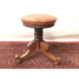 19th century piano stool, with leather adjustable seat on splayed supports