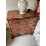 A near pair of 18th century style burr walnut crossbanded bedside chests, each with four graduated d