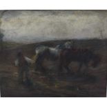 East Anglian School, early 20th century, pastel - Heavy Horses, 26cm x 32cm, mounted