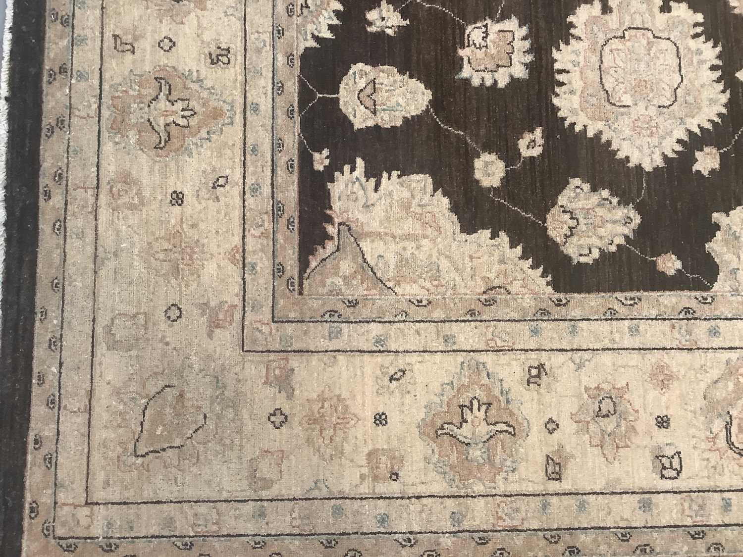 Afghan carpet wool pile carpet with floral design on brown and cream ground, 307cm x 278cm - Bild 2 aus 4