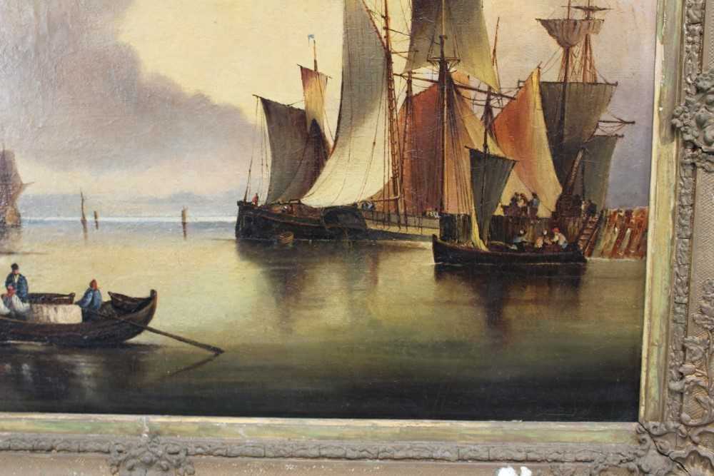 Early 19th century oil on canvas - shipping at anchor, apparently unsigned, 42cm x 71cm, in gilt fra - Bild 4 aus 8