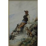 Santiago Arcos y Megalde Chilean 1865-1912 watercolour of shepherd and dog