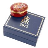 H.M.Queen Elizabeth II, 2012 Royal Household Christmas present Halcyon Days oval enamel box decorate