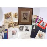 Queen Victoria Diamond Jubilee portrait photograph in frame, Lot Royal postcards, court invitations,