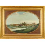 Continental School, 19th century, oil on canvas - Town Panorama, painted within an oval, 49cm x 72cm