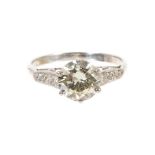 Diamond single stone ring with a round brilliant cut diamond estimated to weigh approximately 1.60