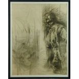 Harry Becker (1865-1928) charcoal, study of a farm labourer - Samson, study of sheep, a double sided