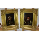 Scottish School 19th Century, pair of oils on panel, "Scotch Drinking Heads", a man and a woman smok