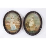 Pair of Regency silkwork pictures in oval frames.