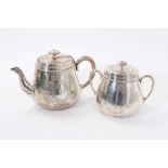 Victorian silver tea pot of tapering cylindrical form with engraved Gothic style decoration