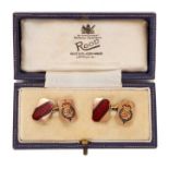 Pair King George VI Royal Engineer Officers 9ct gold and enamel cufflinks with crowned GR VI ciphers