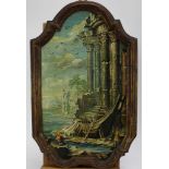 Italian School, late 19th/early 20th century, oil on shaped canvas - Temple Ruins, in gilt frame, 53