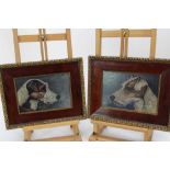 English School 19th Century, pair of oils on canvas, Heads of Terriers, in gilt frames. Each 16