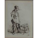Charles Cooper Henderson 1803-1877 Pen and Ink drawing of a cobbler with his bag of tools and bench,