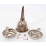 Early 19th century silver plated wine funnel and other items.