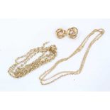 Two 18ct gold chains and a pair of earrings