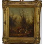 Victorian English School, oil on canvas - The Hop Pickers, 22cm x 18cm, in gilt frame