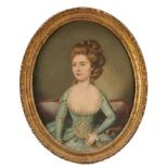Continental School, 18th century, oval oil on canvas - portrait of a lady in blue dress, 36cm x 28cm
