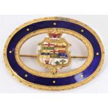 Victorian gilt metal and enamel brooch with central shield depicting the provinces of Canada.