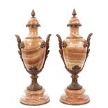 Impressive pair of bronze and onyx vases
