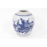 19th century Chinese blue and white porcelain jar, painted with precious objects, 13.5cm high