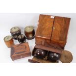 Victorian walnut stationary box, together with four biscuit barrels a jewellery box