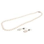 Cultured pearl necklace with 9ct white gold clasp and a pair of cultured pearl earrings
