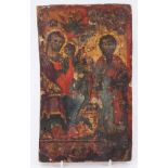 Antique Greek icon, probably 18th century, finely painted in polychrome and gilded, approximately 25