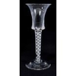 18th century wine glass with ogee bowl, opaque twist stem on splayed foot 16 cm