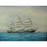 E.P. Jones, watercolours, The Manx King, a three masted iron ship under full sail, signed, in black