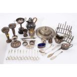 Selection of miscellaneous silver and silver plate to include pair of pierced spill vases,