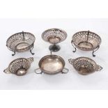 Six various early 20th century pierced bon-bon dishes