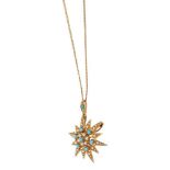 Late Victorian 15ct gold seed pearl and turquoise star burst pendant