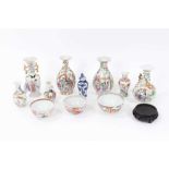 Group of 18th and 19th century Chinese porcelain, including three tea bowls and eight miniature vase