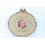 Fine quality George III silkwork picture in gilded frame with gilt ribbon surmount.