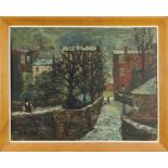 Camden Town Group, oil on board, Street scene in snow