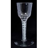 18th century wine glass with moulded bowl, double opaque twist stem on splayed foot 15cm