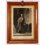 Engraving of Duke of Wellington in burr walnut frame with applied armorial