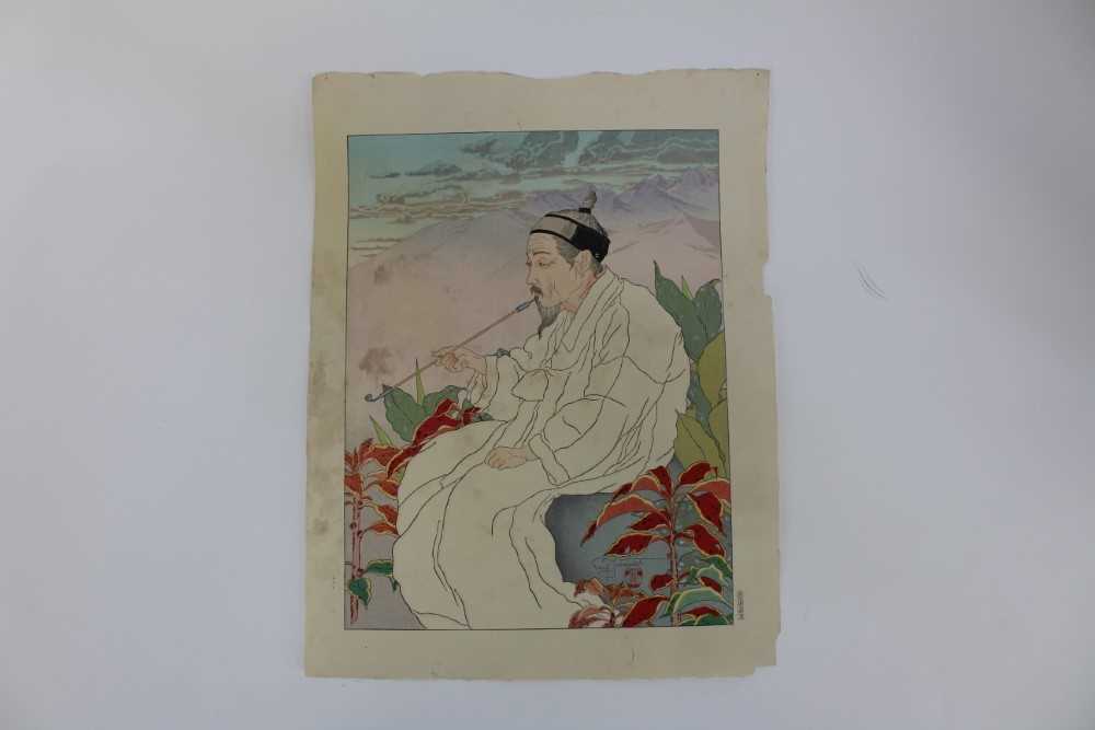 Paul Jacoulet (1896-1960) signed woodblock print titled Hokkan-Zan, Seoul, Coree, signed in pencil, - Bild 2 aus 9