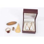 Pair of 9ct gold mother of pearl drop earrings, Victorian 15ct gold brooch, gold cigar cutter, 9ct g