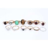 Twelve 9ct gold and gem-set dress rings plus an 18ct white gold wedding ring (13)