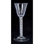 18th century wine glass with plain bowl, double opaque twist stem on splayed foot 16 cm