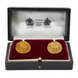 H.M.Queen Elizabeth II - pair gold plated presentation cufflinks in fitted case